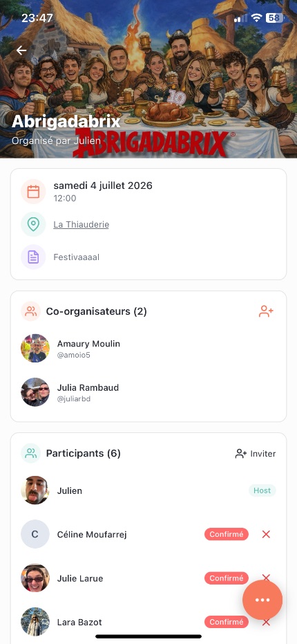 Album photo privé d'une soirée révélé le lendemain à 18h dans To Gather, visible uniquement par les invités