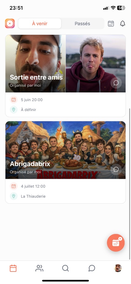 Fil d'événements To Gather entre amis, sans publicité ni feed algorithmique